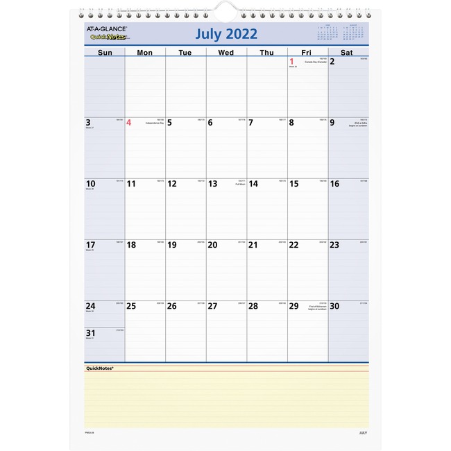 At-A-Glance QuickNotes Academic Monthly Wall Calendar