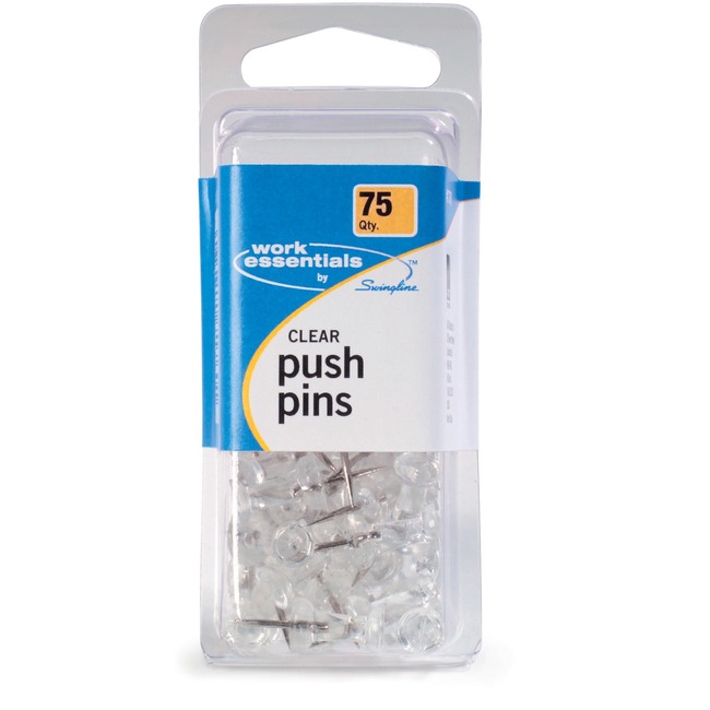 ACCO® Push Pins, Clear, 75/Box