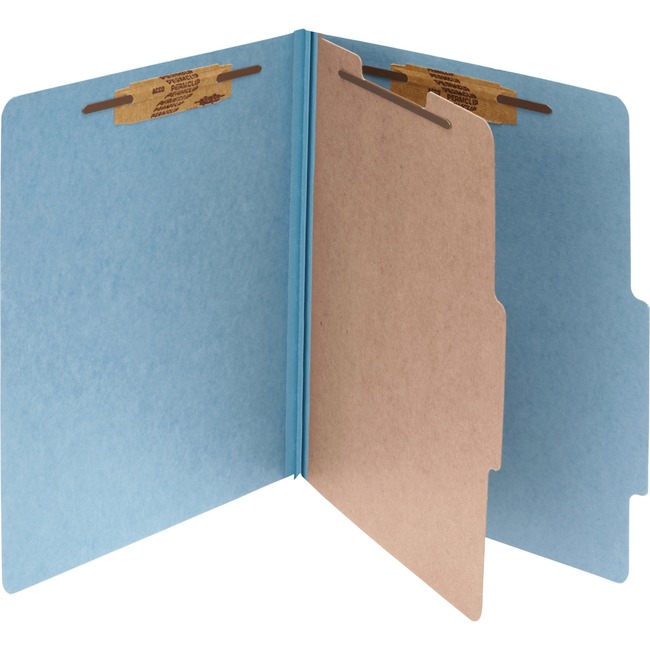 ACCO® Pressboard 4-Part Classification Folders, Legal, Sky Blue, Box of 10
