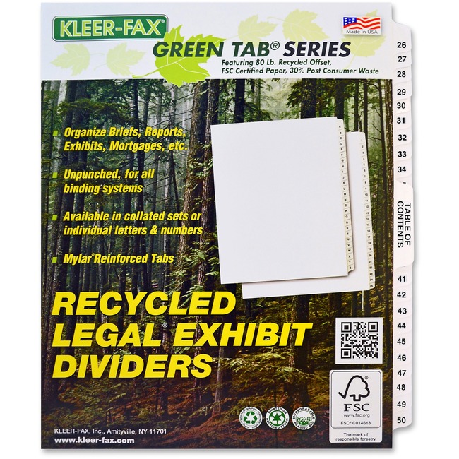 Kleer-Fax Legal Exhibit Index Dividers