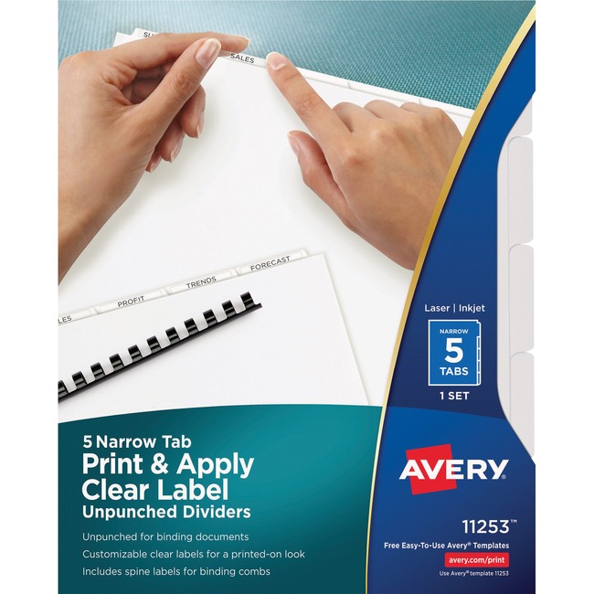 Avery® Index Maker Narrow Tab Print & Apply Clear Label Dividers - Unpunched