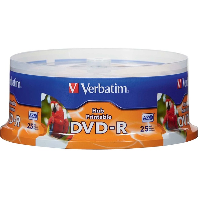 Verbatim DVD-R 4.7GB 16X White Inkjet Printable, Hub Printable - 25pk Spindle
