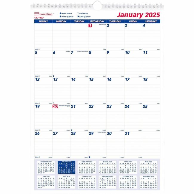 Rediform 1PPM Lined Block Monthly Wall Calendar