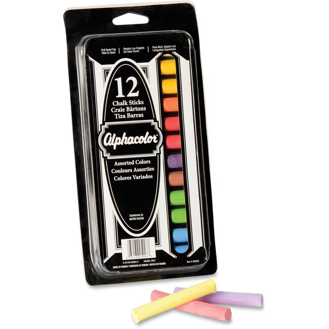 Alphacolor® Chalk Sticks, Assorted Colors, 8 Colors, 12 Pack