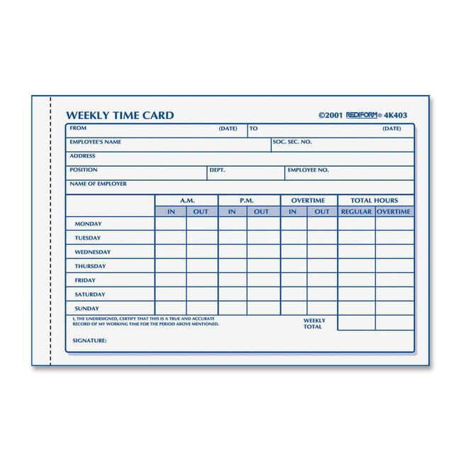 Rediform Weekly Time Card Pad