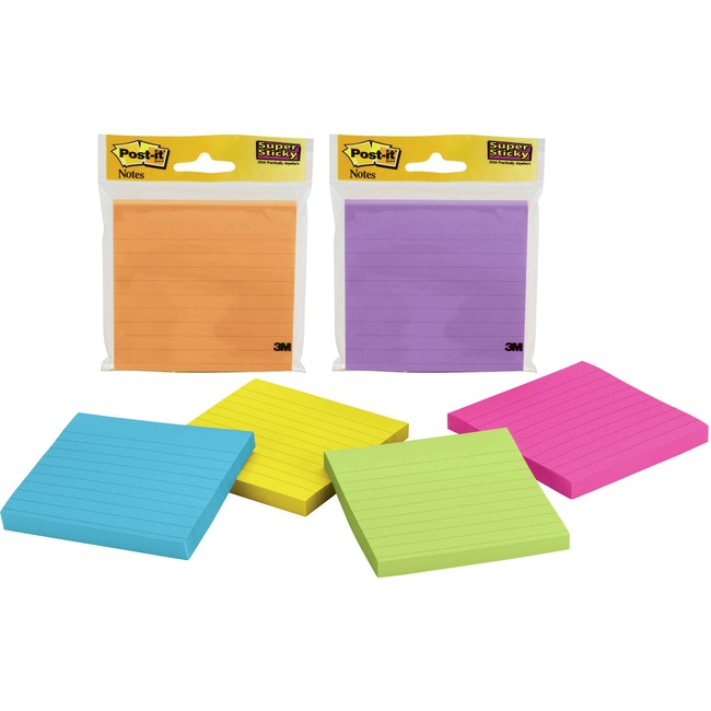 Post-it® Super Sticky Lined Notes in Assorted Bright Colors