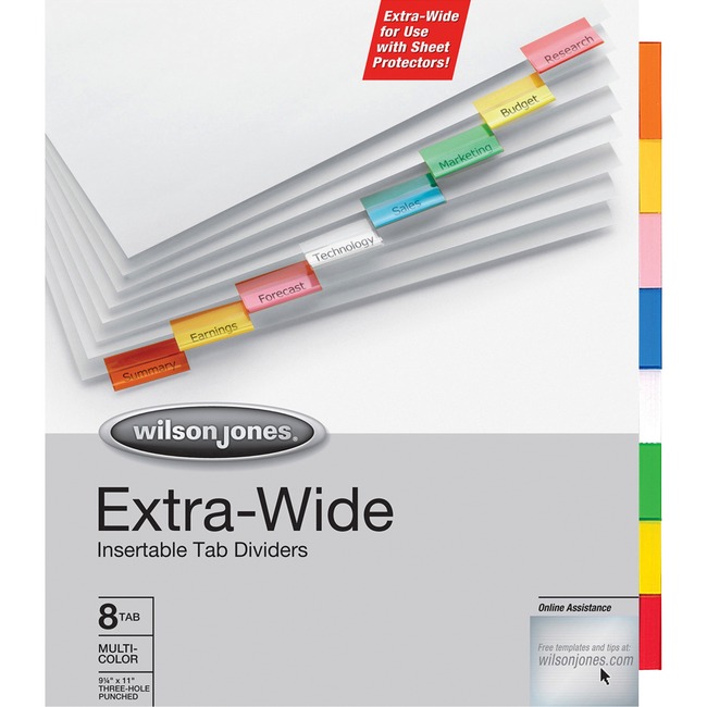 Wilson Jones® Oversized Insertable Dividers, 8-Tab Set, Multicolor Tabs