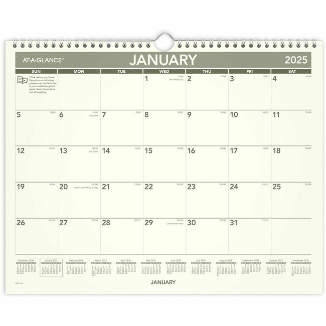 At-A-Glance 100% PCW Monthly Wall Calendar