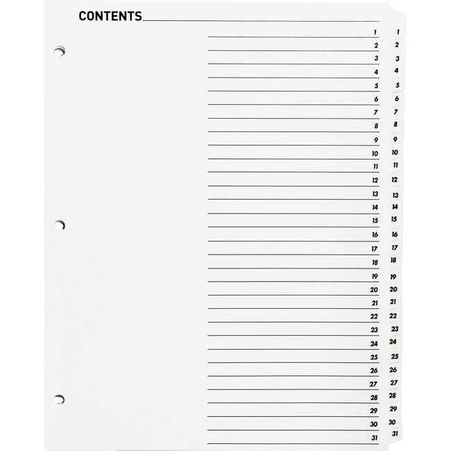 Sparco Quick Index Dividers with Table Of Cont. Page