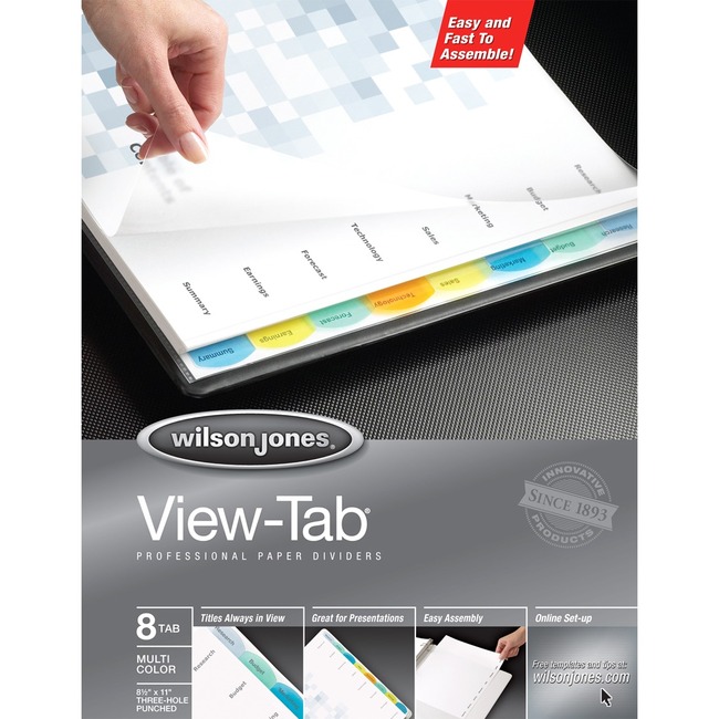 Wilson Jones® View-Tab® Paper Dividers, 8-Tab Set, Multicolor Square Tabs