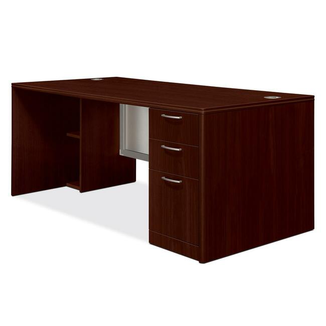 HON Attune Laminate Series Pedestal Desk with Frosted Doors