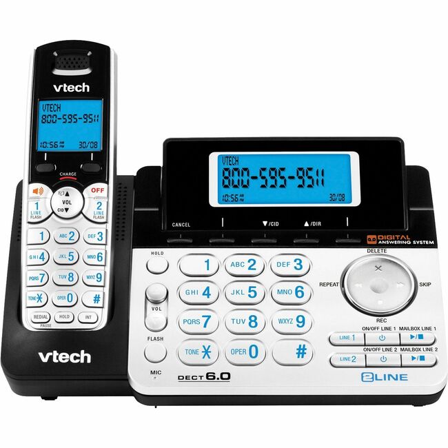 VTech DS6151 DECT 6.0 2-Line Expandable Cordless Phone with Answering System, Silver/Black with 1 Handset