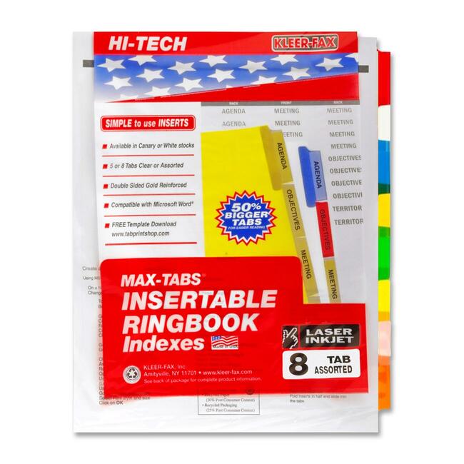 Kleer-Fax 3-HP Insertable Index Dividers