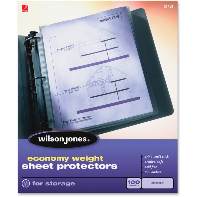 Wilson Jones® Economy Weight Top-Loading Sheet Protectors, Clear, 100/Box