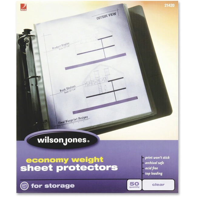 Wilson Jones® Economy Weight Top-Loading Sheet Protectors, Clear, 50/Box
