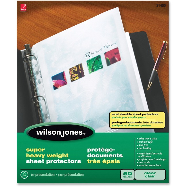 Wilson Jones® Super Heavy Weight Top-Loading Sheet Protectors, Non-Glare, 50/Box
