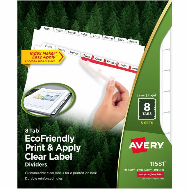 Avery Index Maker EcoFriendly Print & Apply Clear Label Dividers