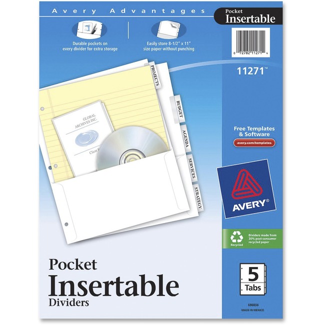 Avery WorkSaver 11271 Pocket Divider with Insertable Tabs