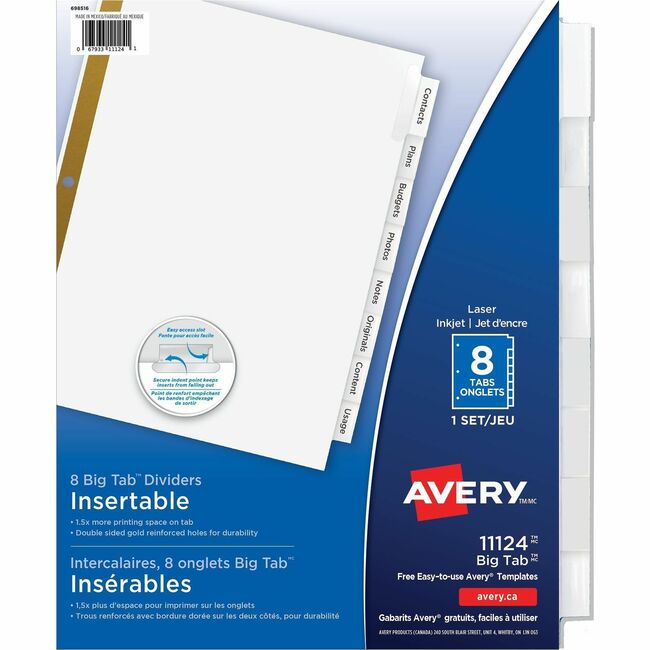 Avery Big Tab White Insertable Dividers - Gold Reinforced