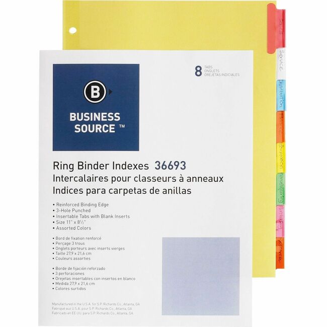 Business Source Insertable Tab Ring Binder Indexes