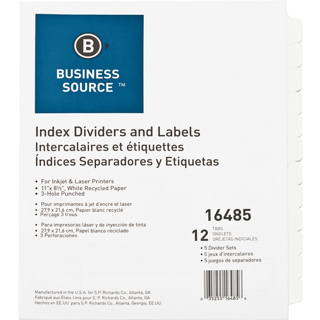 Business Source Customize 12-Tab Index Dividers