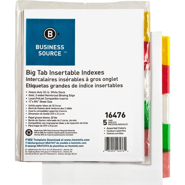 Business Source Tear-resistant Tab Index Dividers