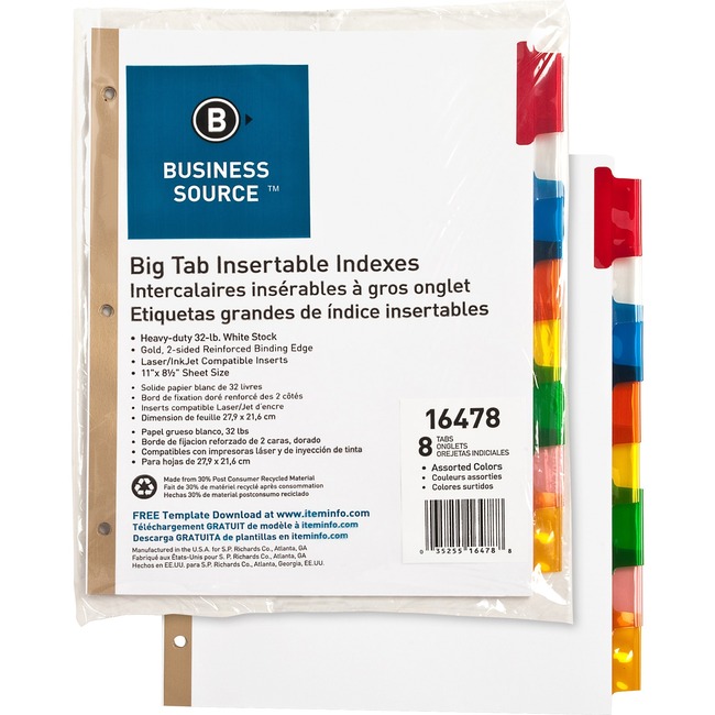 Business Source Tear-resistant Tab Index Dividers