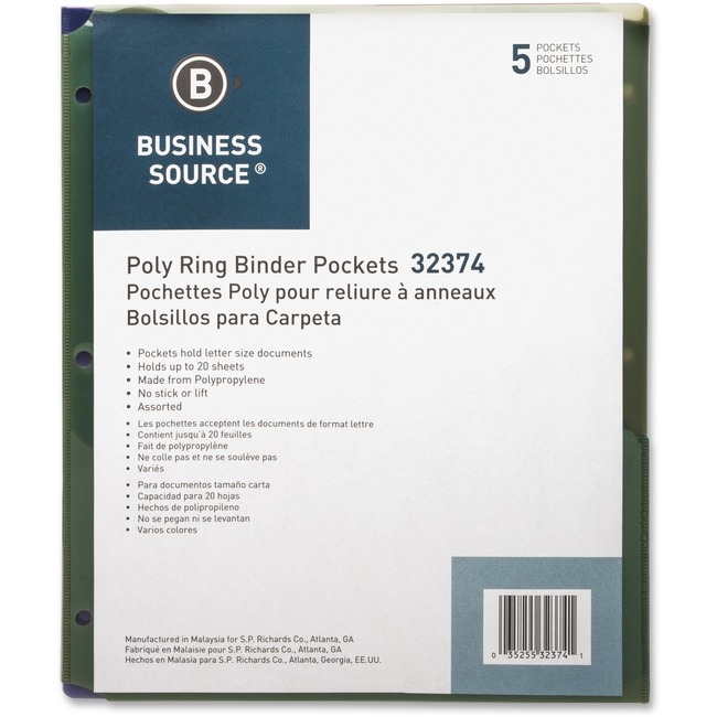 Business Source Poly Binder Pockets