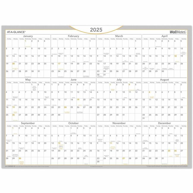 At-A-Glance WallMates Dry Erase, Self-Adhesive Yearly Wall Planner