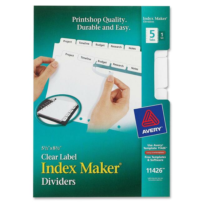 Avery Index Maker Print & Apply Clear Label Dividers with White Tabs