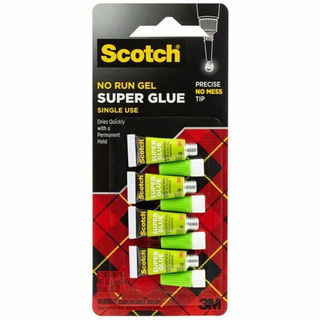 Scotch® Super Glue Gel, 4-Pack of single-use tubes, .017 oz each