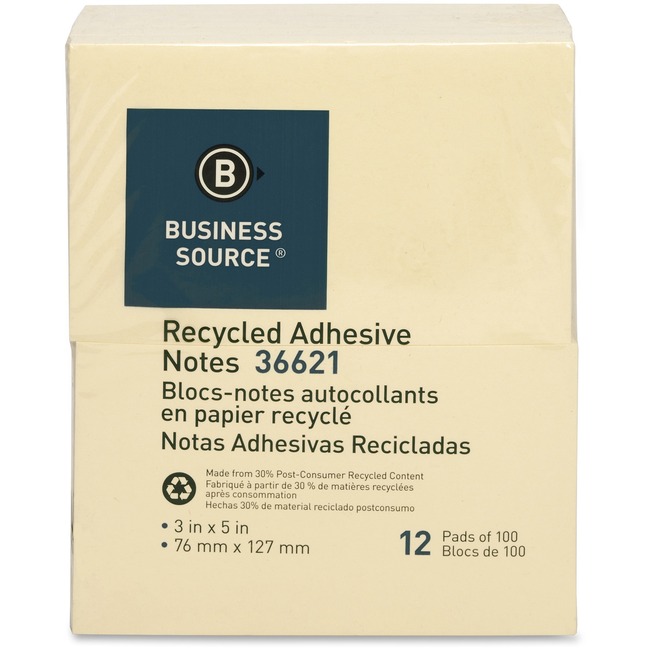 Business Source Yellow Adhesive Notes