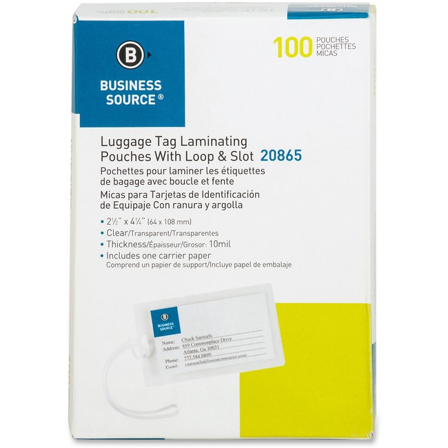 Business Source Luggage Tag 10 mil Laminating Pouches