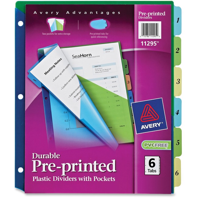 Avery® Plastic Pre-printed Tab Dividers with Pockets