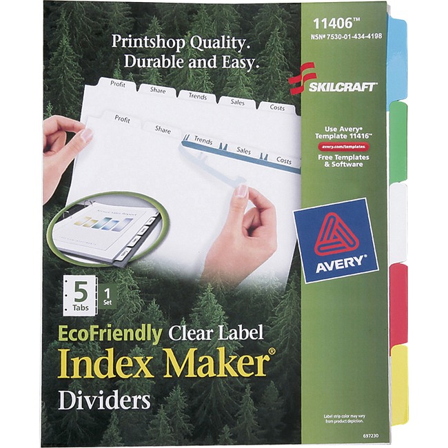 SKILCRAFT 5-tab Clear Label Index Maker Dividers