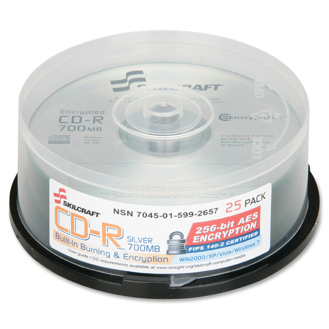 SKILCRAFT CD Recordable Media - CD-R - 52x - 700 MB - 25 Pack Spindle