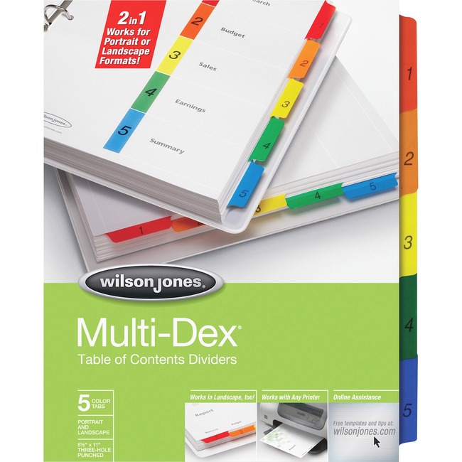 Wilson Jones® MultiDex® Dividers, 5-Tab Set, Multicolor Tabs