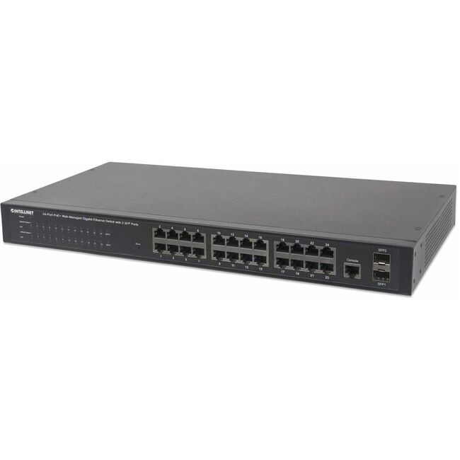 Manhattan 24-Port Gigabit Ethernet PoE+ Web-Managed Switch with 2 SFP Ports