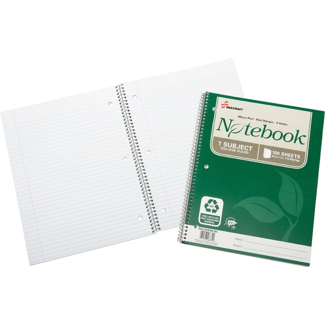 SKILCRAFT Single - Subject Recycled Spiral Notebook - Letter