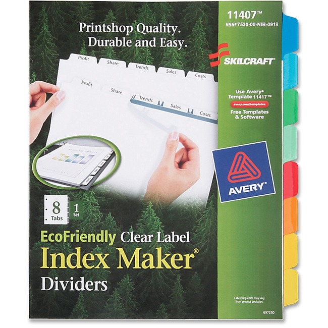 SKILCRAFT 8-Tab Clear Label Index Maker Dividers