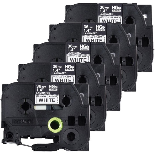 Brother HGe Label Tape - Standard Adhesive - Rectangle - Black on White - Laminated - 5 Pack