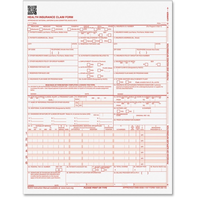 TOPS CMS-1500 Insurance Continuous Forms