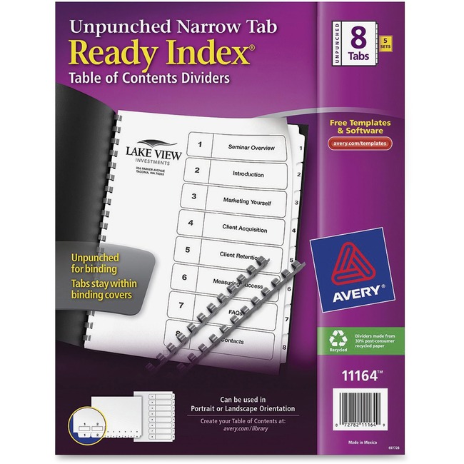 Avery Ready Index Narrow Tab Customizable Table of Contents Dividers - Unpunched