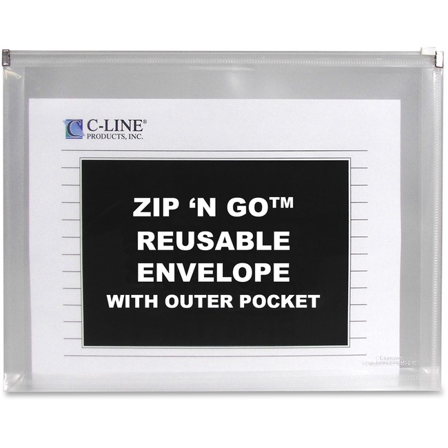 C-Line Zip 'N Go Reusable Envelope with Outer Pocket, Clear, 3/PK, 48117