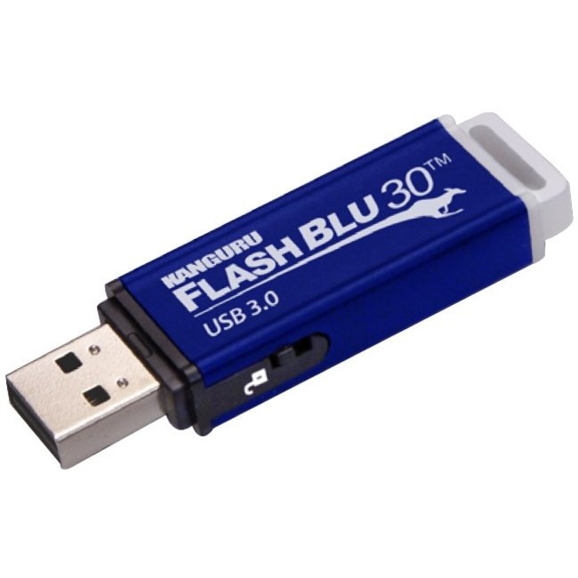 Kanguru FlashBlu30, USB 3.0 Flash Drive with Write Protect Switch, 64G