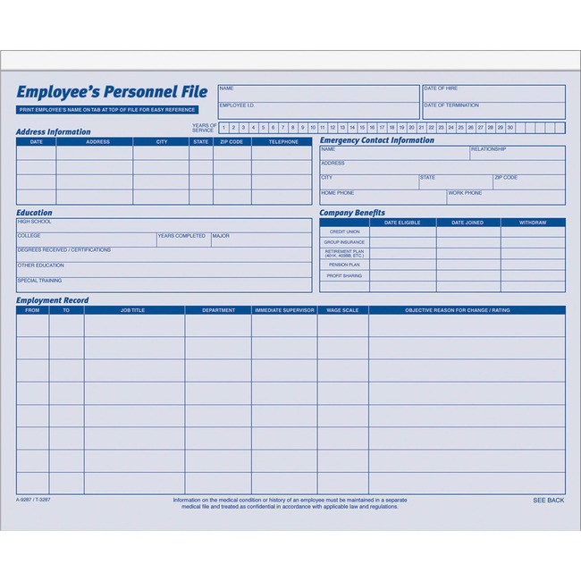 Adams Employee Personnel File Folder