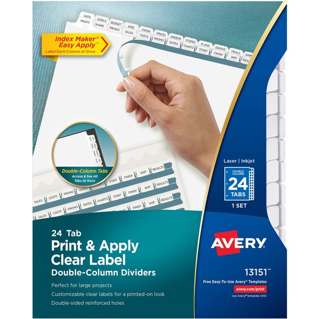 Avery Index Maker Print & Apply Clear Label Double Column Dividers