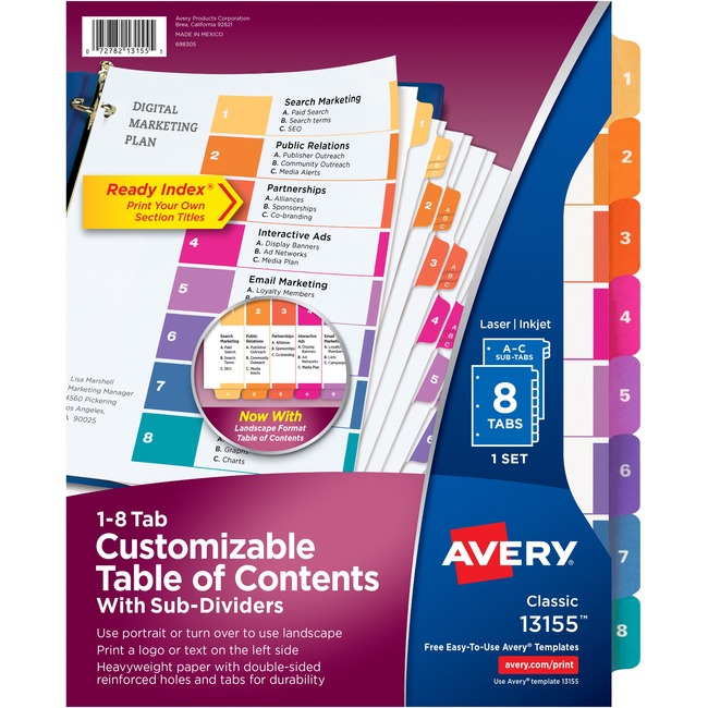 Avery Ready Index Customizable Table of Contents Dividers with Sub-Dividing Tabs