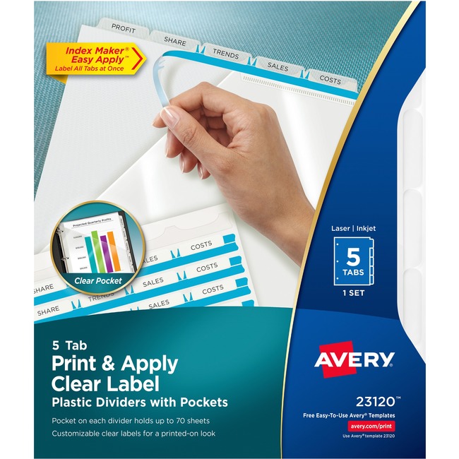 Avery Index Maker Print & Apply Clear Label Plastic Dividers with Pocket