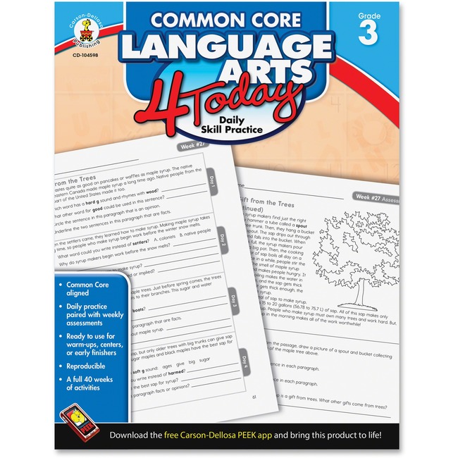 Carson-Dellosa Grade 3 Common Core Language Arts Workbook Education Printed Book - English